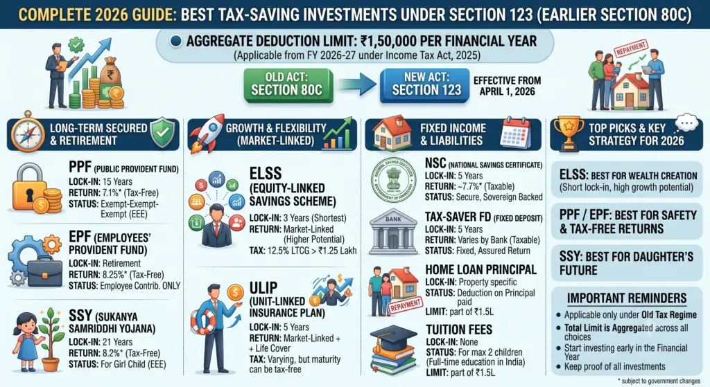 Best Tax-Saving Investments Under Section 123 (Earlier Section 80C) Complete 2026 Guide