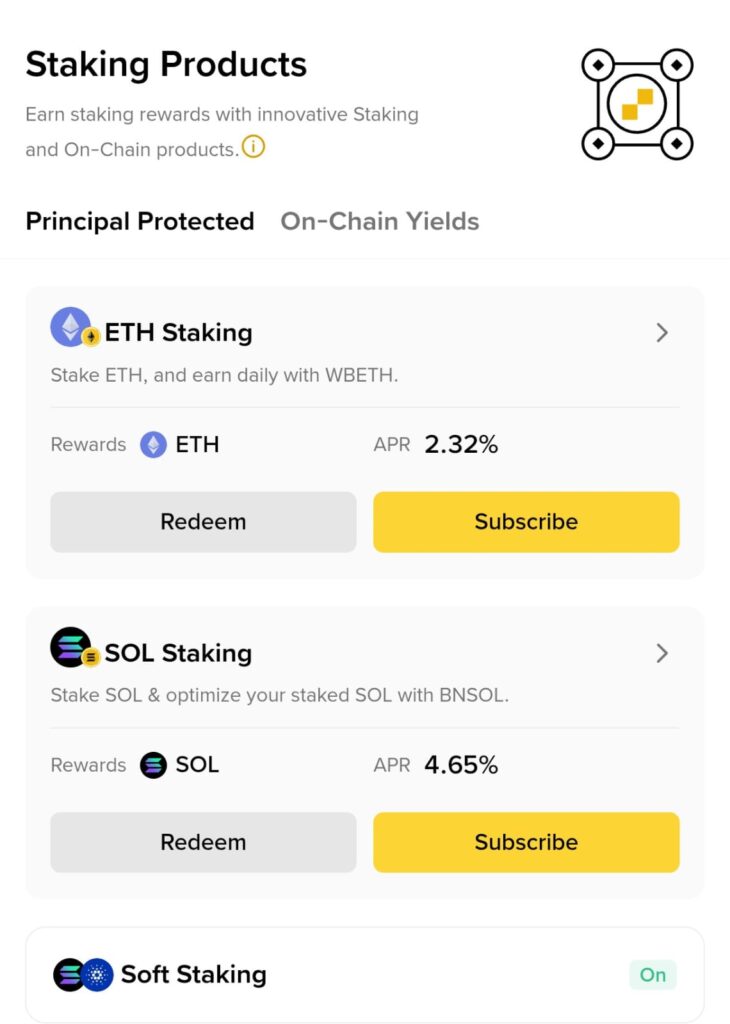 Real-world example of exchange-based native staking for Ethereum (ETH) and Solana (SOL) with liquid tokens like WBETH and BNSOL.]