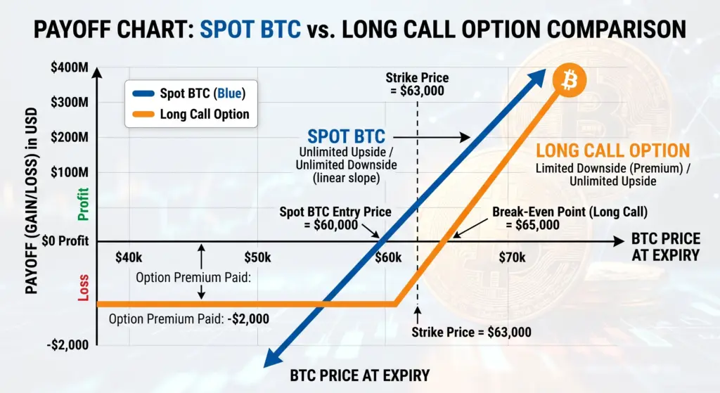 Payoff Chart comparing Spot BTC