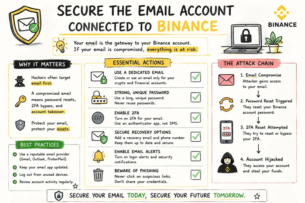 secure the email account connected to binance