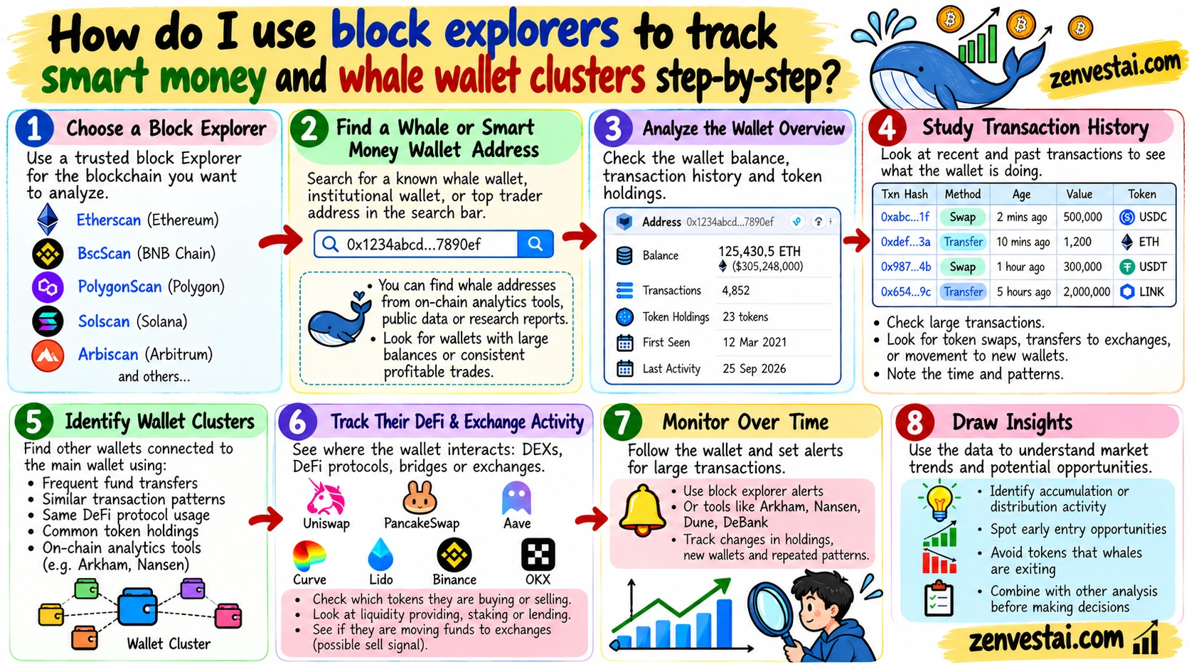 Read more about the article How do I use block explorers to track smart money and whale wallet clusters step-by-step?