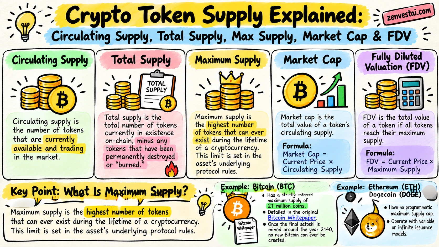 Crypto Token Supply Explained Circulating Supply, Total Supply, Max Supply, Market Cap & FDV