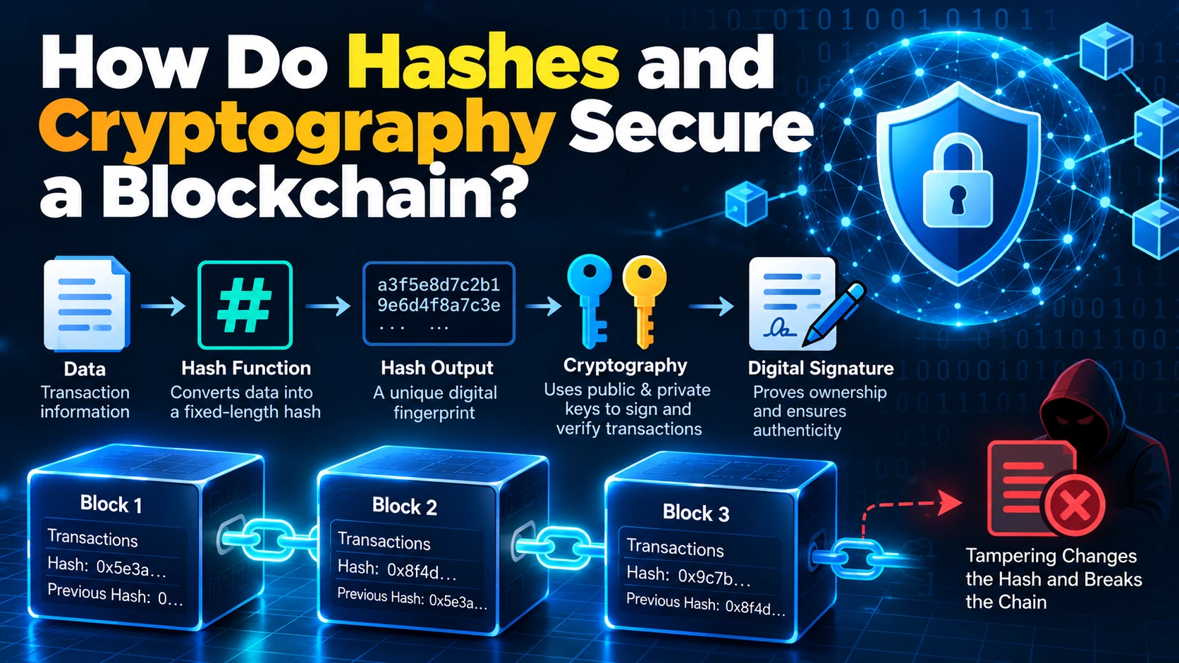 Read more about the article How Do Hashes and Cryptography Secure a Blockchain?