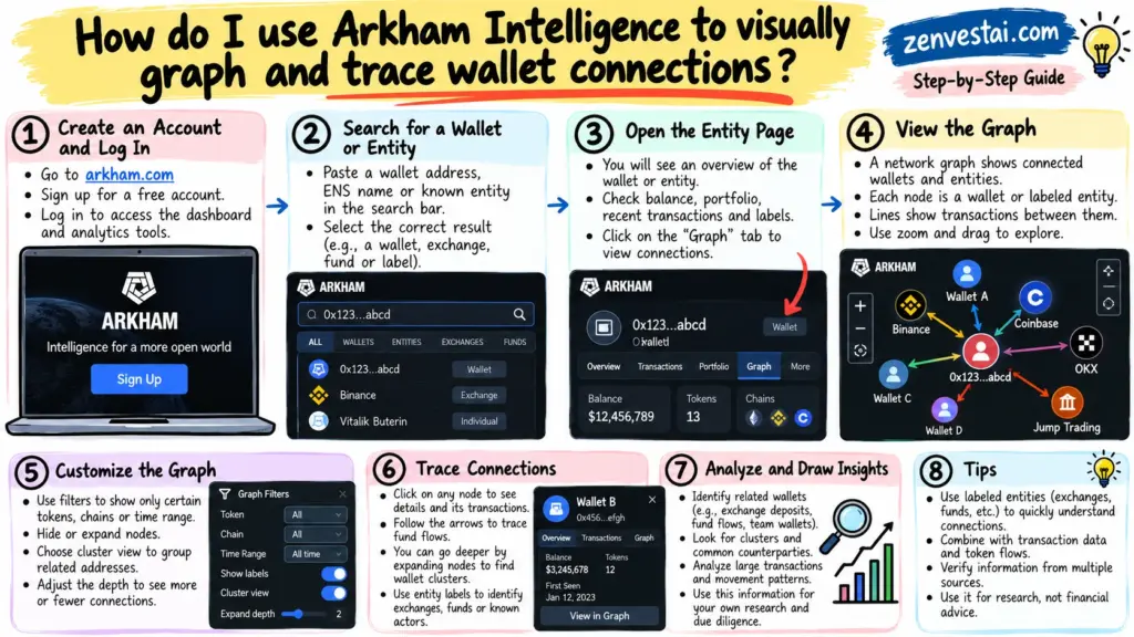 How do I use Arkham Intelligence to visually graph and trace wallet connections