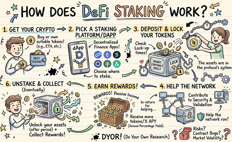 How does DeFi staking works