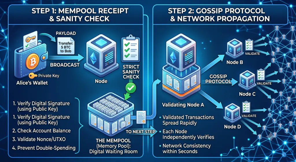 Receiving the Broadcast in the Mempool