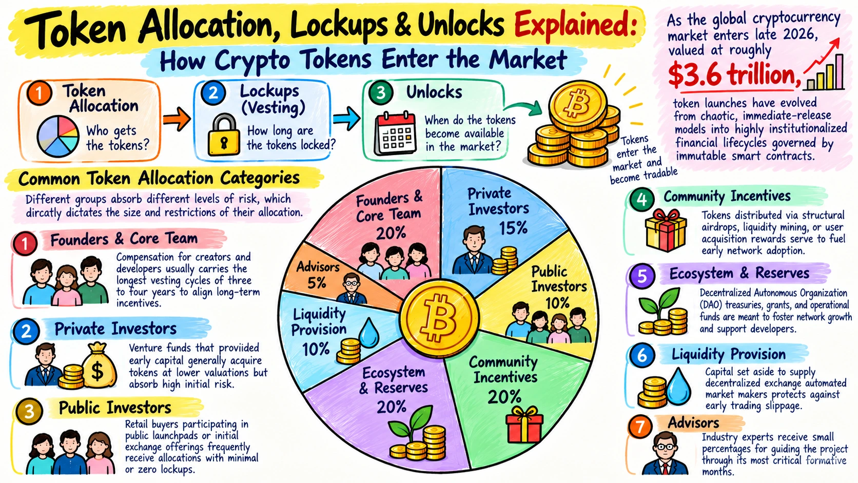 Read more about the article Token Allocation, Lockups & Unlocks Explained: How Crypto Tokens Enter the Market