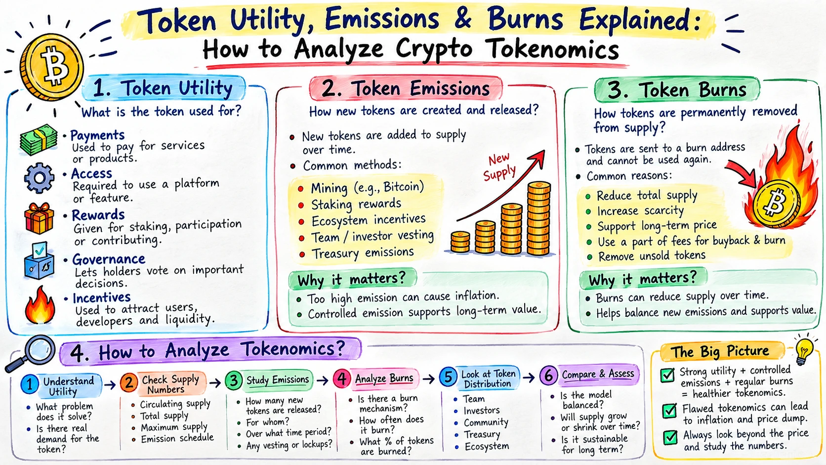 Read more about the article Token Utility, Emissions & Burns Explained: How to Analyze Crypto Tokenomics