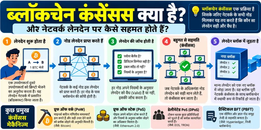 ब्लॉकचेन कंसेंसस क्या है और नेटवर्क लेनदेन (Transactions) पर कैसे सहमत होते हैं