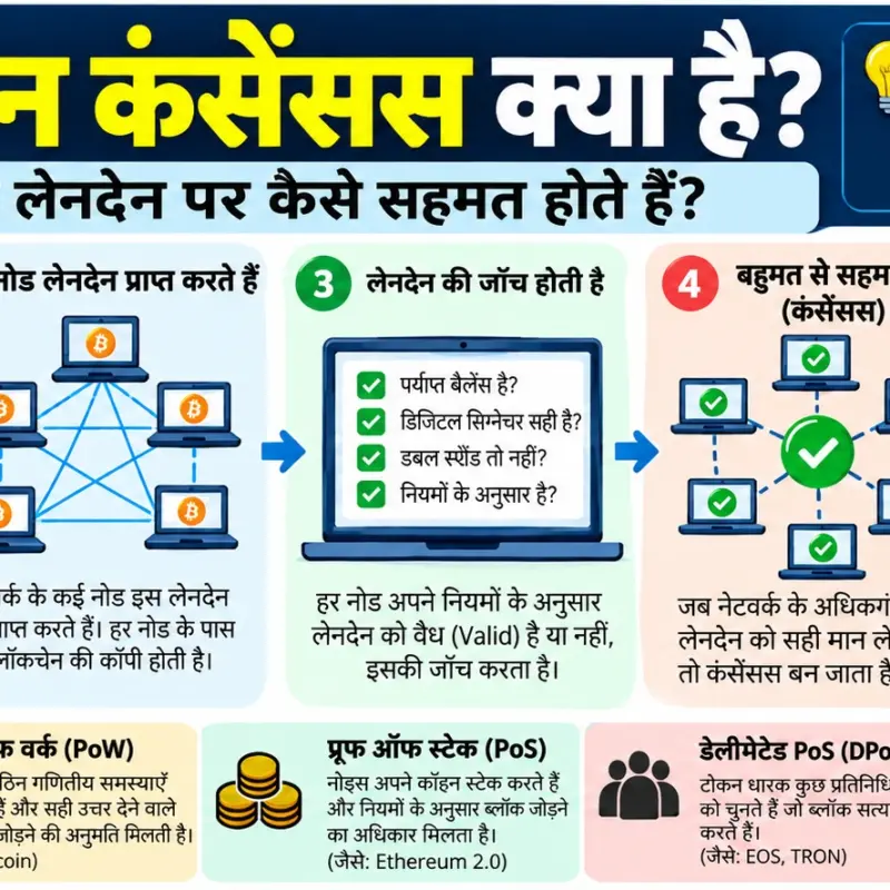 ब्लॉकचेन कंसेंसस क्या है और नेटवर्क लेनदेन (Transactions) पर कैसे सहमत होते हैं?