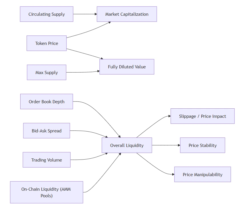 Flowchart: How Supply, Market Cap, and Liquidity Interact