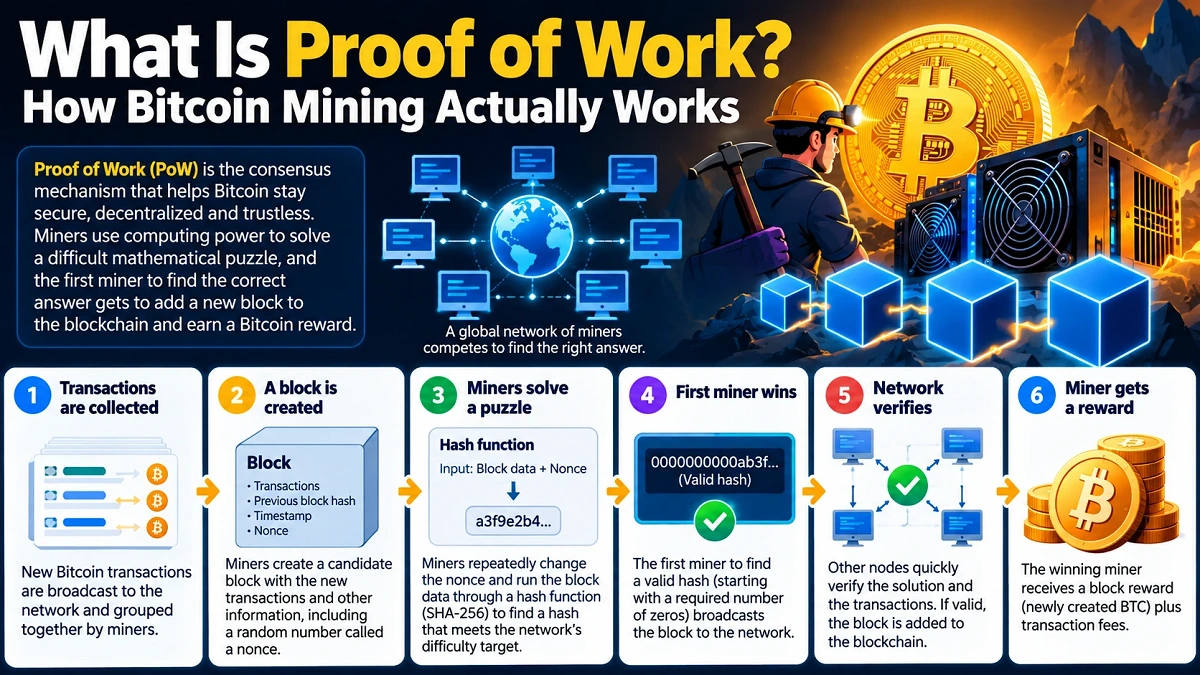 Read more about the article What Is Proof of Work? How Bitcoin Mining Actually Works